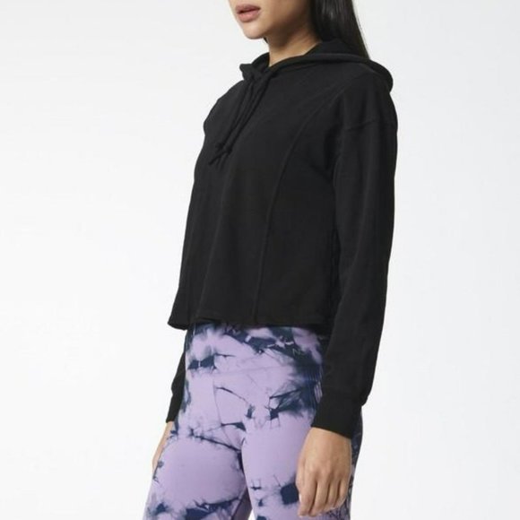 🌸SOLD🌸 NWT NUX | Seams Great Black Long Sleeve Cropped Sweatshirt Hoodie Large - Picture 2 of 9